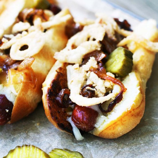 French Onion Hot Dogs