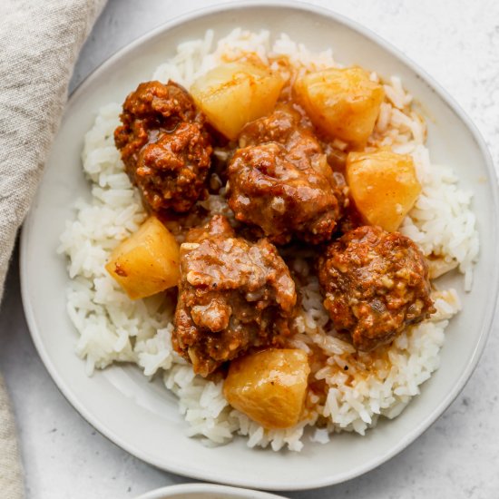 GF Slow Cooker Hawaiin Meatballs