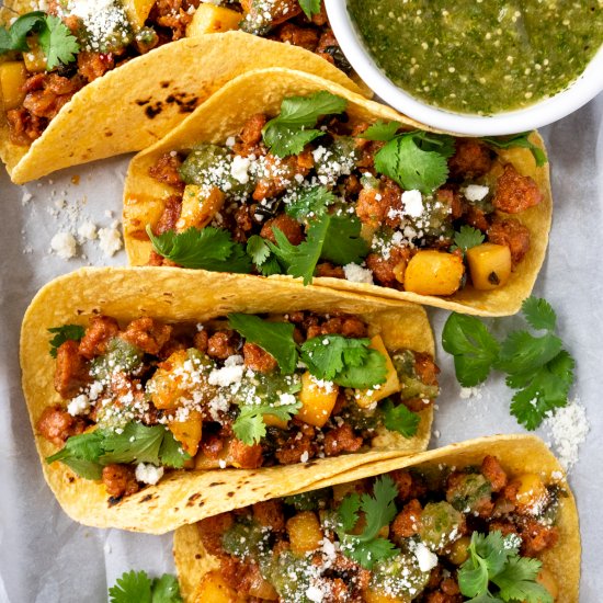 Chorizo Tacos with Salsa Verde