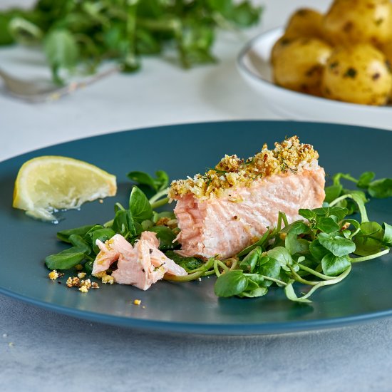 Baked salmon with a garlic and fenn