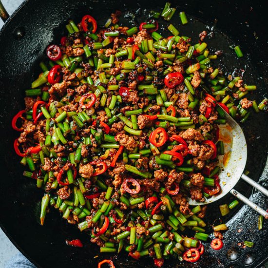 Garlic Scape Stir Fry with Pork