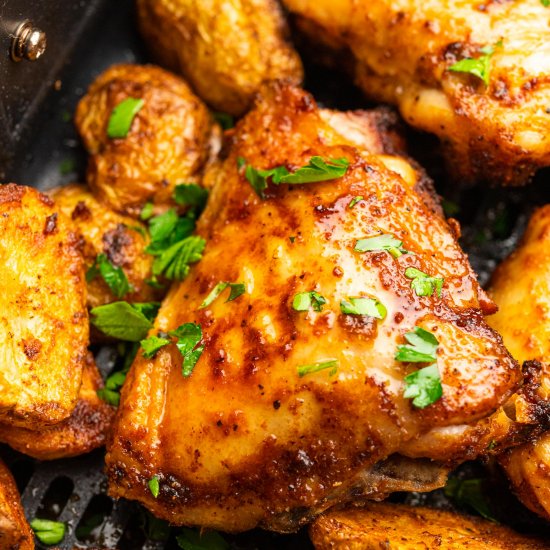 Air Fryer Chicken Thighs & Potatoes