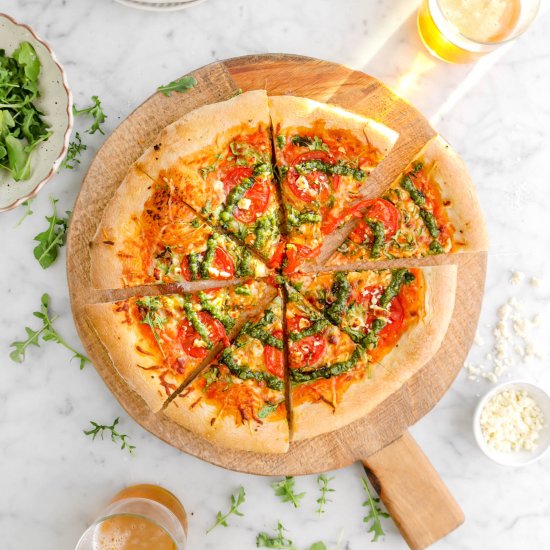 Tomato Arugula and Feta Pizza