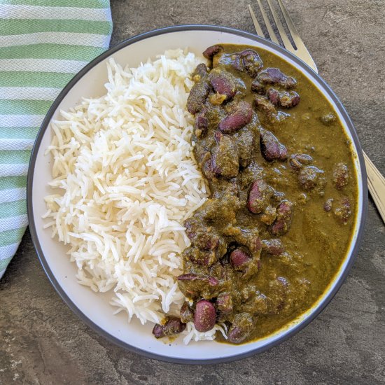 Spinach & red kidney beans curry