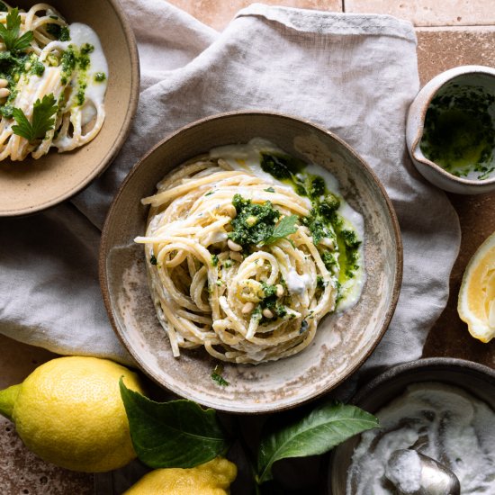 ricotta pasta with lemon  and pesto