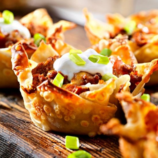 Crispy Baked, Wonton Taco Bowls