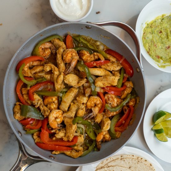 CHICKEN AND SHRIMP FAJITAS