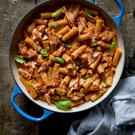 Salmon Rigatoni in a Tomato Sauce