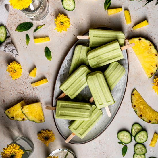 Pineapple, Coconut, Mint Popsicle