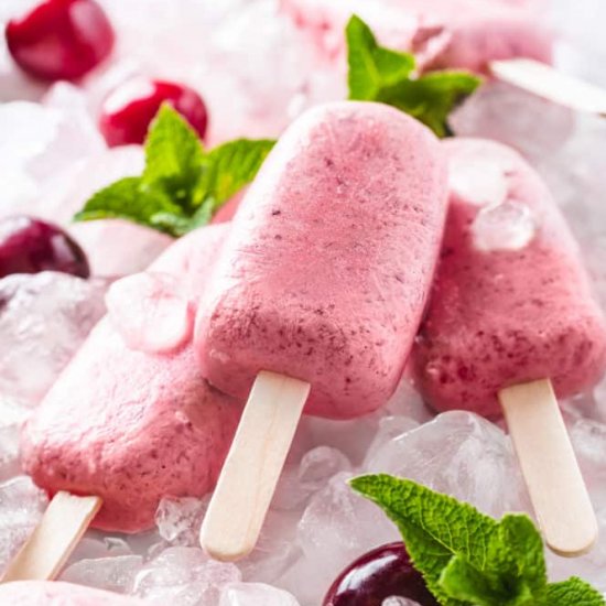 Homemade Cherry Ice Cream Popsicles