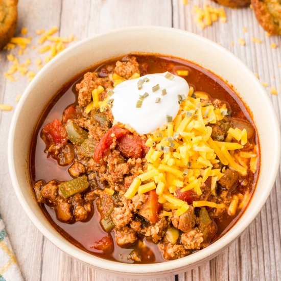 No Bean Ground Turkey Chili