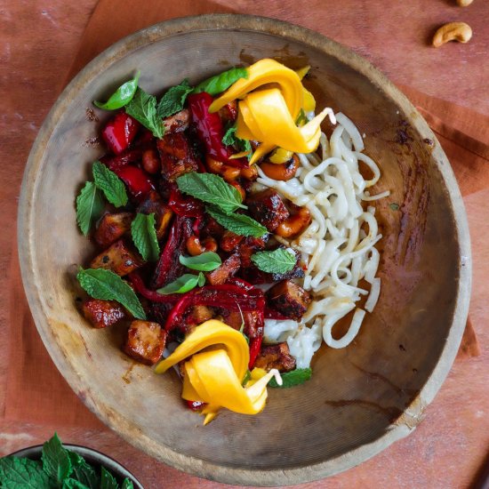 Thai Basil Tofu with Garlic Noodles