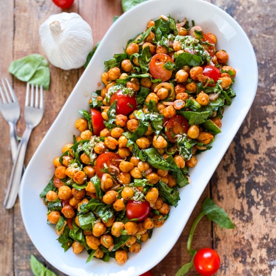 Spinach Salad with Spiced Chickpeas