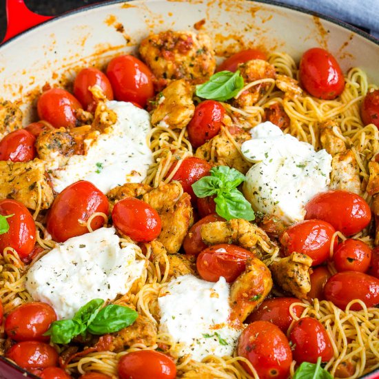 Grape Tomato Burrata Chicken Pasta