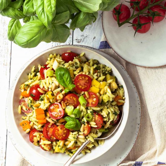 Orzo Pesto Salad with tomatoes