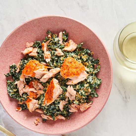 Kale Caesar Salad with Salmon