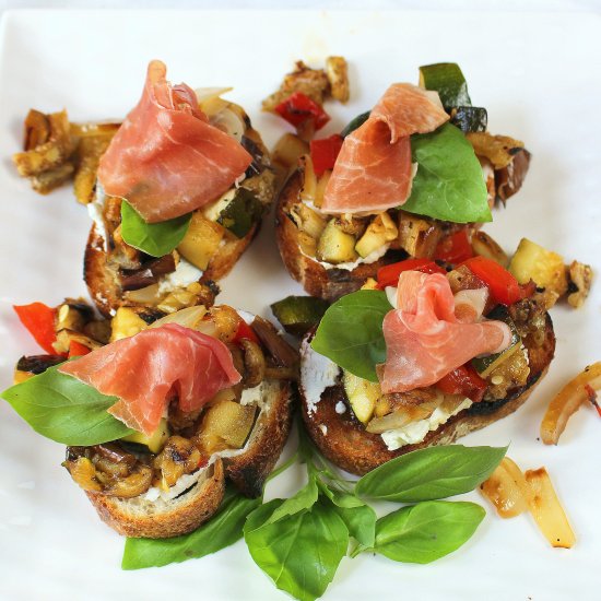 Grilled Veggie Agrodolce Crostini