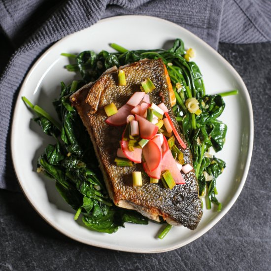 Trout with Green Garlic relish