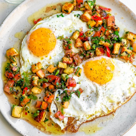 Eggs with Halloumi Salsa