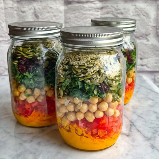 Kale Salad with Chickpeas Mason Jar