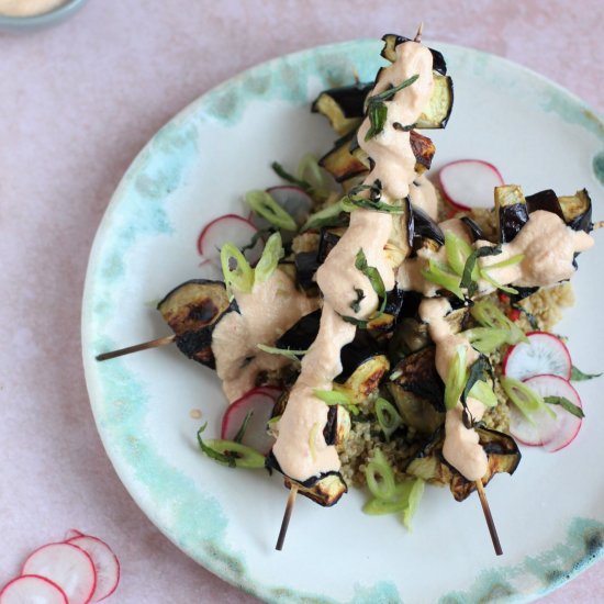 Aubergine Skewers with Peanut Sauce