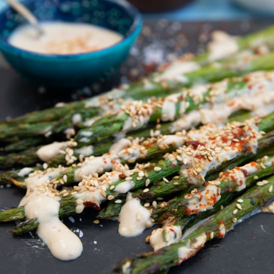 Grilled Asparagus with Tahini Sauce