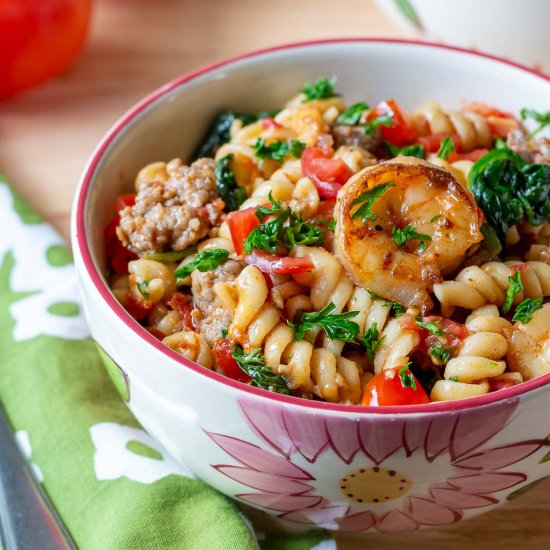 One Pot Shrimp & Sausage Pasta