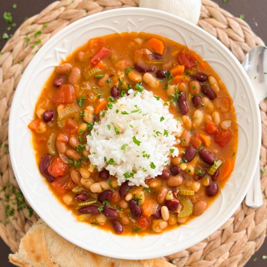 3 Bean Stew with Rice & Vegetables