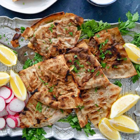 Arayes (meat stuffed pita)