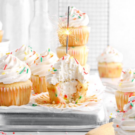 Ice Cream Filled Funfetti Cupcakes