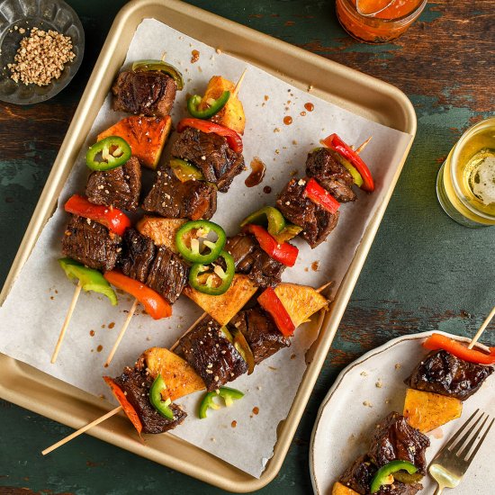 Sweet and sour beef kebabs