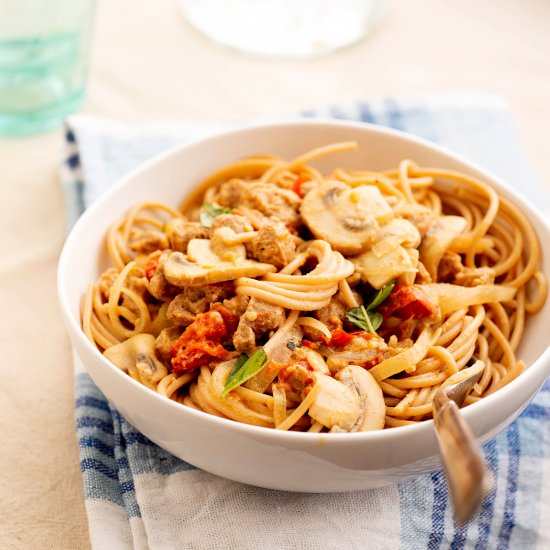 Vegan pasta with textured soy