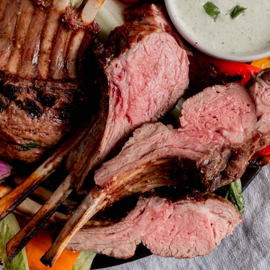 grilled rack of lamb + scallion dip