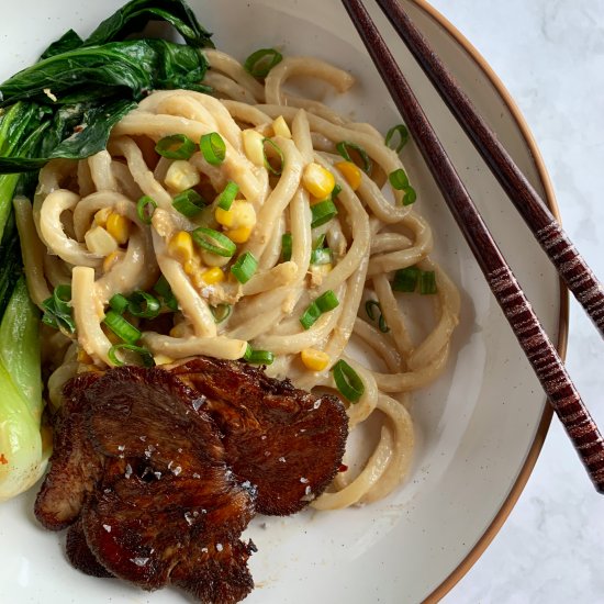 Creamy Sesame Udon with Lion’s Mane