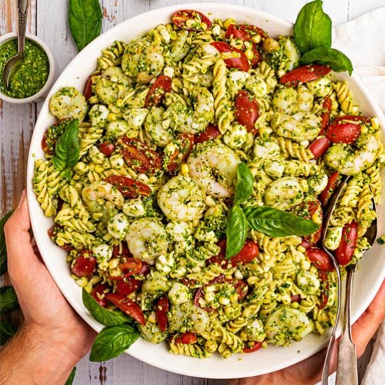 pesto pasta salad with shrimp