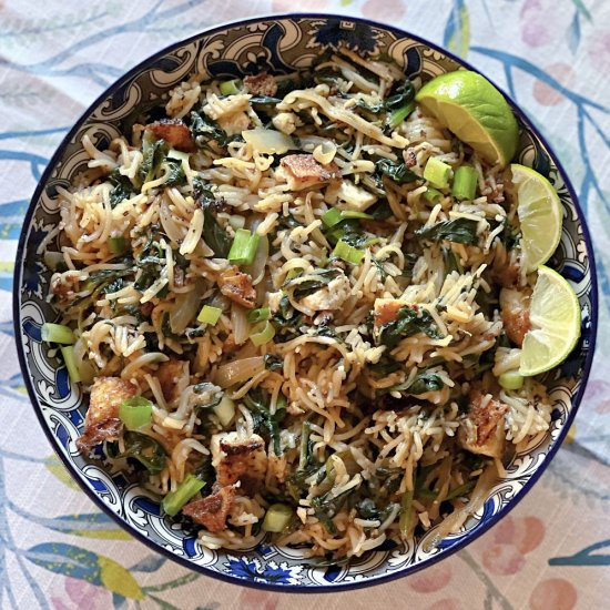 Rice Noodles with Tofu & Spinach