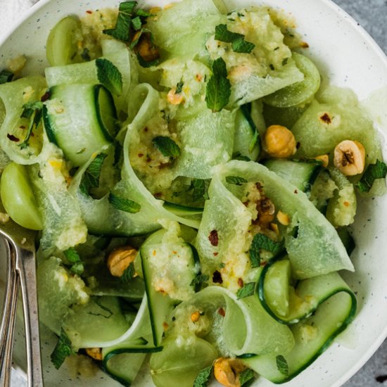 Melon Cucumber Ribbon Salad