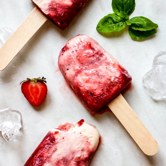 Strawberry Basil Swirl Yogurt Pops