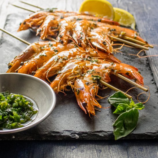 Basil Garlic Shrimp Skewers