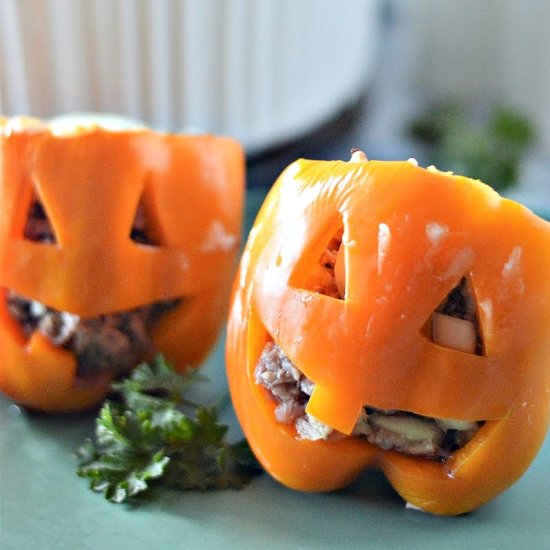 Jack O Lantern Stuffed Peppers