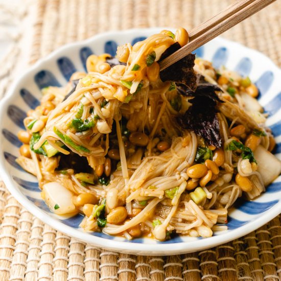 Natto with Kimchi & Enoki Mushrooms