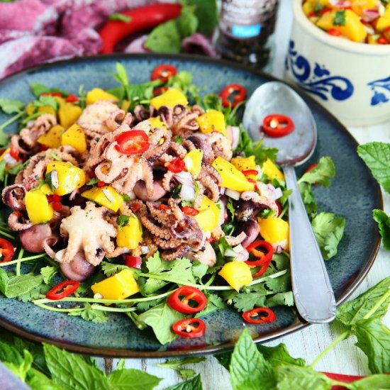 Baby Octopus Salad with Mango Salsa