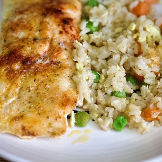 Baked Cod with Fried Rice