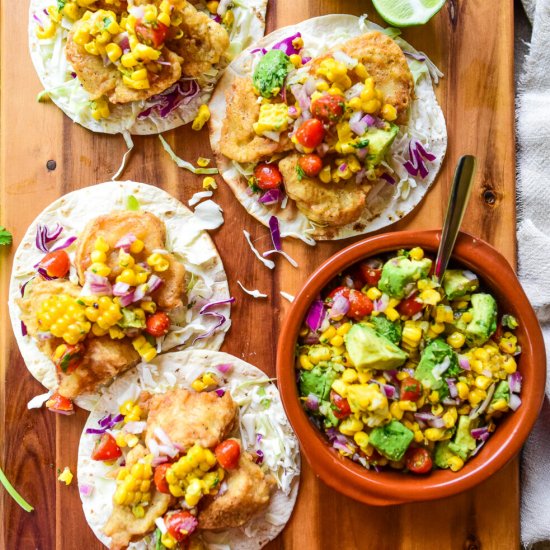 Crispy Fish Tacos with Grilled Corn