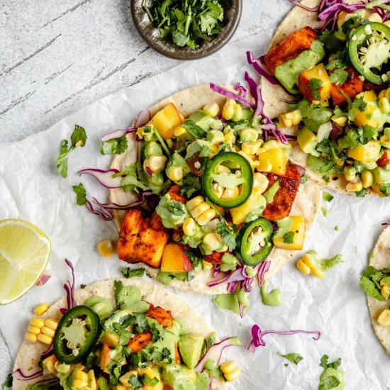 Salmon Tacos with Peach Salsa