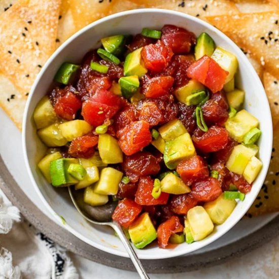 Tuna Tartare w Cucumber and Avocado