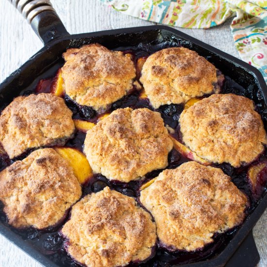 Skillet Peach and Blueberry Cobbler