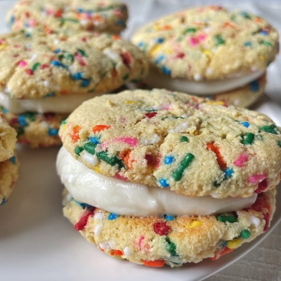 Cake Batter Cookie Sandwiches