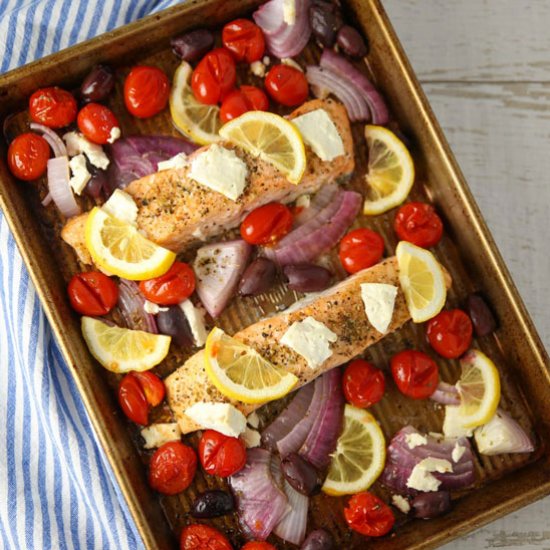 Greek Sheet Pan Salmon Dinner