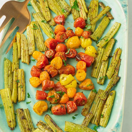 Roasted Celery and Cherry Tomatoes